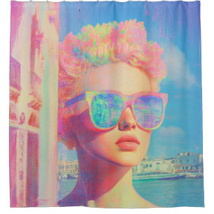 Neon Coastal Beauty with Sunglasses