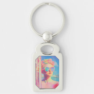 Neon Coastal Beauty with Sunglasses Keychain