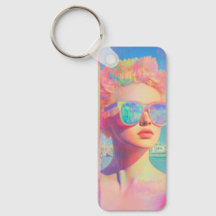 Neon Coastal Beauty with Sunglasses Keychain