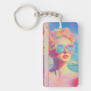 Neon Coastal Beauty with Sunglasses Keychain