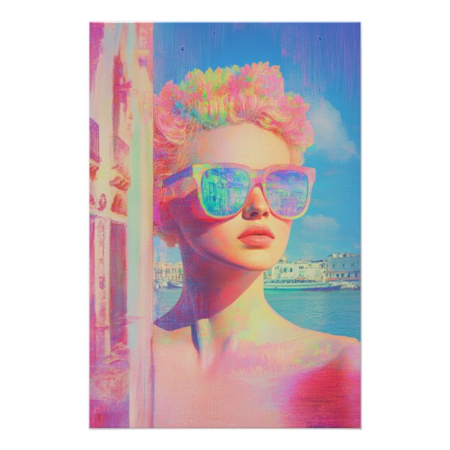 Neon Coastal Beauty with Sunglasses Poster (Front)