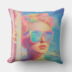 Neon Coastal Beauty with Sunglasses Throw Pillow