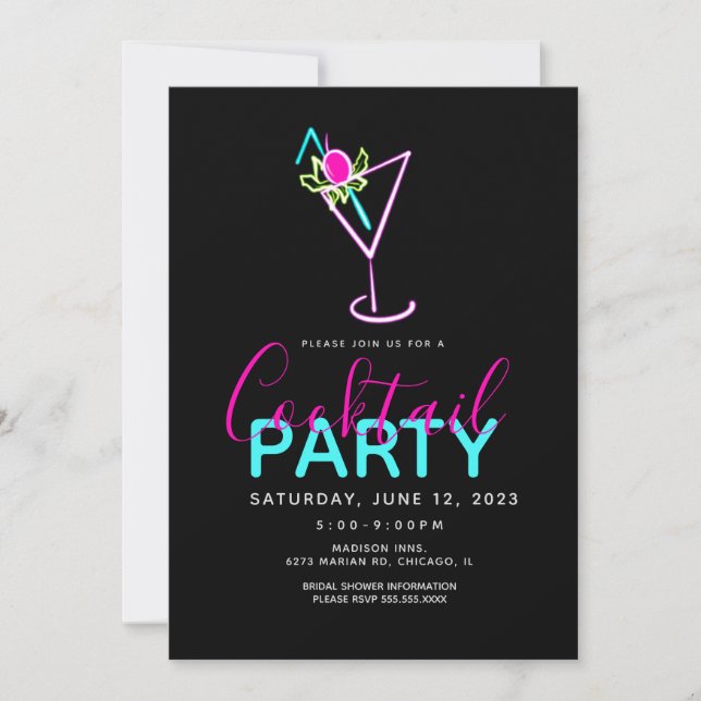 Neon Cocktail Modern Art Party Invitation (Devant)