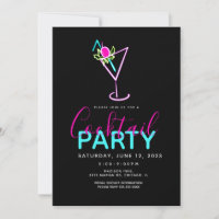 Neon Cocktail Modern Art Party Invitation