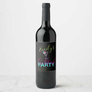Neon Cocktail Modern Art Party Wine Label