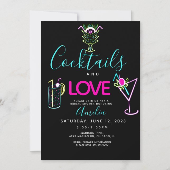 Neon Cocktails Art nuptiale douche Invitation (Devant)