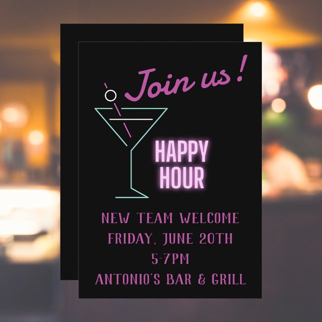 Neon Cocktails Happy Hour Invitations (Créateur téléchargé)