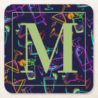 Neon Cocktails on Black Monogram