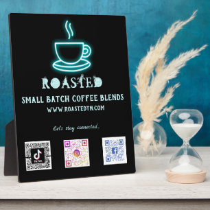 Neon Coffee Cup Social Media QR Codes Plaque