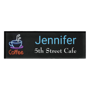 Neon Coffee Sign Employee Name Tag
