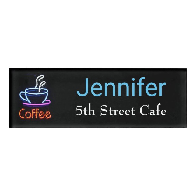Neon Coffee Sign Employee Name Tag (Front)