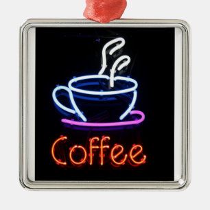Neon Coffee Sign on Black Metal Ornament