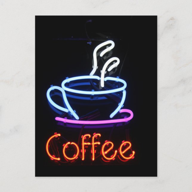 Neon Coffee Sign on Black Postcard (Front)