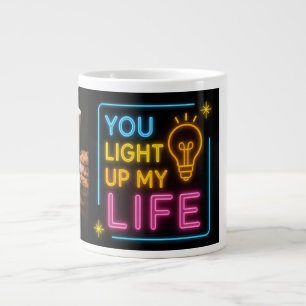 Neon Coffee Vibes Glowing Typography Black Mug .
