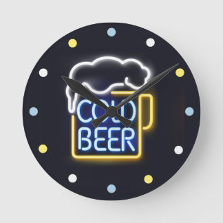 Neon Cold Beer Mancave Bar Den Wall Horloge