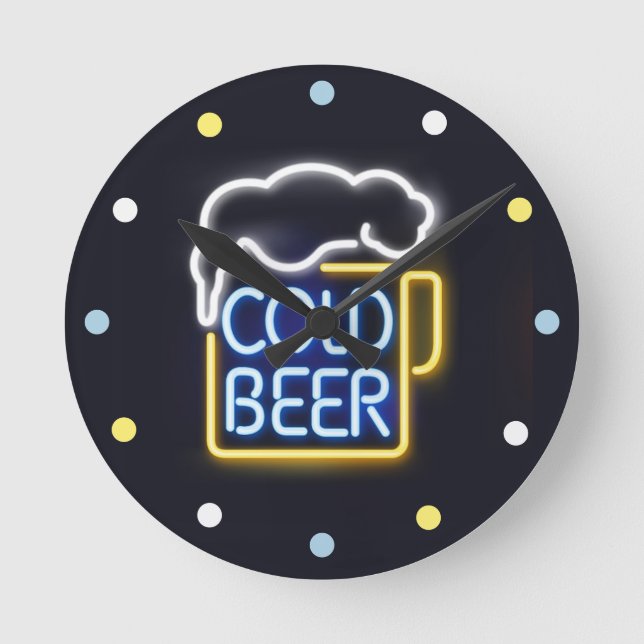 Neon Cold Beer Mancave Bar Den Wall Horloge (Recto)