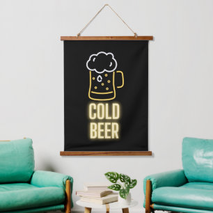 Neon Cold Beer Mug   Hanging Tapestry