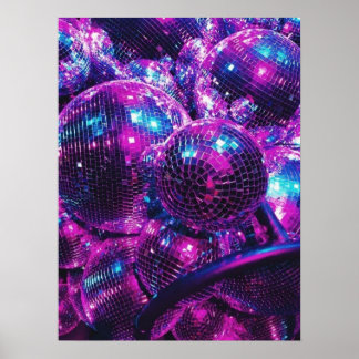 Neon Color Disco Ball Poster