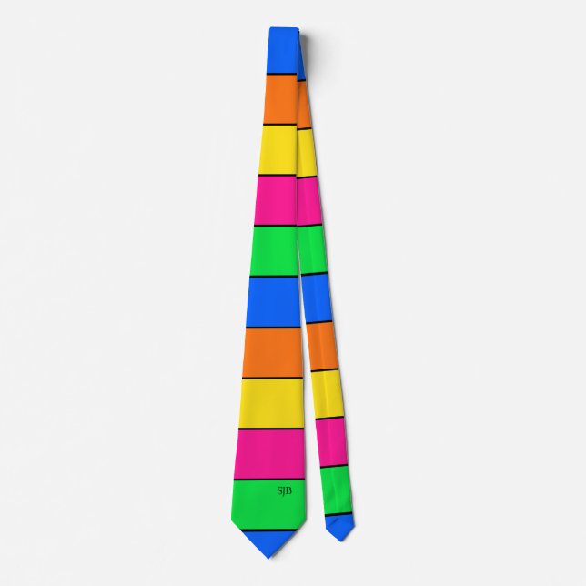 NEON COLOR FLUORESCENT STRIPES MONOGRAM INITIALS TIE (Front)