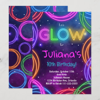 Neon coloré lueur Anniversaire Invitation