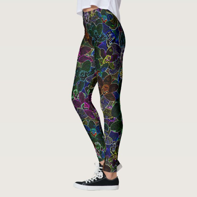 Neon Colored Orchids, Leggings (Left)