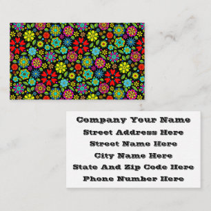 Neon Colors On Black Retro Floral Seamless Pattern Business Card