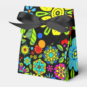 Neon Colors On Black Retro Floral Seamless Pattern Favor Box