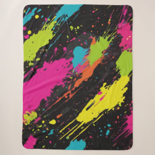 Neon Colors Retro Paint Splatter Sherpa Blanket