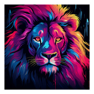 Neon Colour Lion Theme Poster
