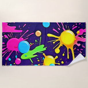 Neon Colour Splash Art Beach Towel
