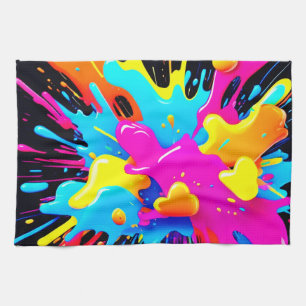 Neon Colour Splash Art Kitchen Towel