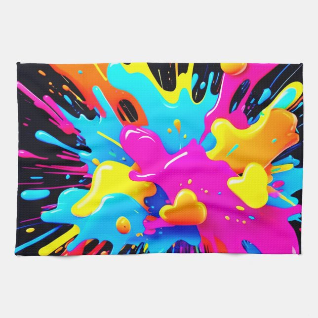 Neon Colour Splash Art Kitchen Towel (Horizontal)