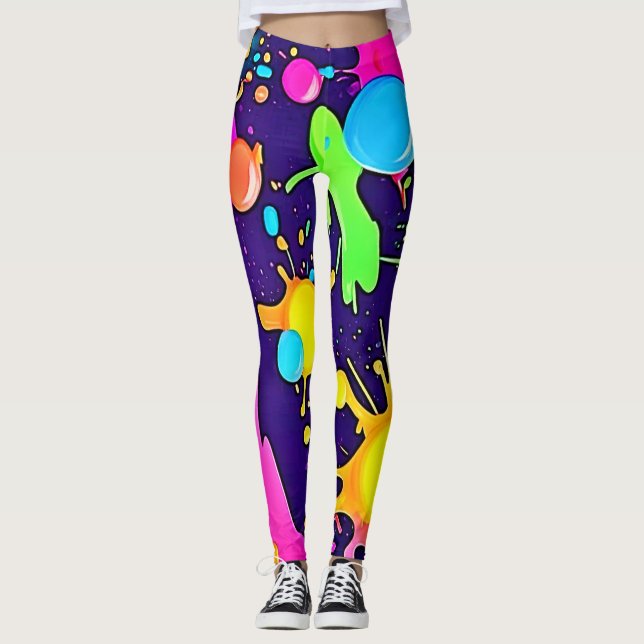 Neon Colour Splash Art Leggings (Front)