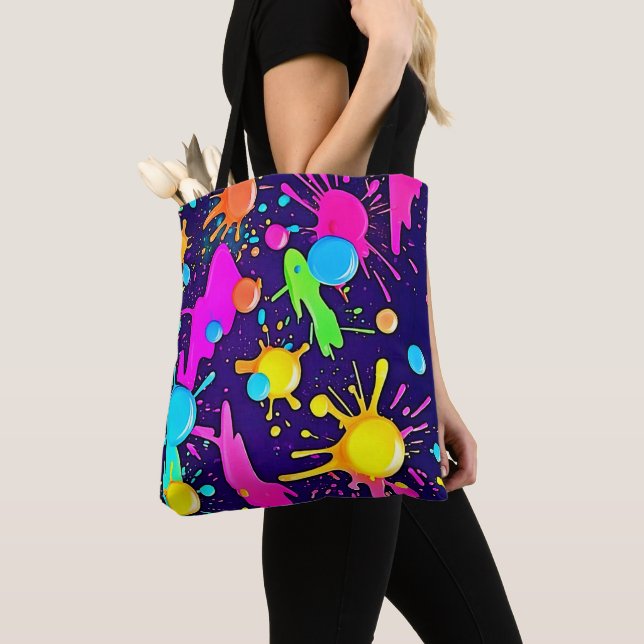 Neon Colour Splash Art Tote Bag (Close Up)