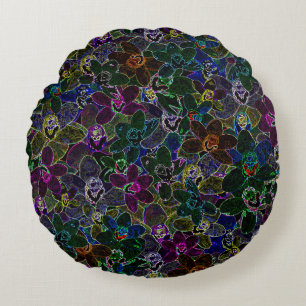 Neon Coloured Orchids, Round Pillow