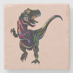Neon Coloured Tyrannosaurus Rex Dinosaur Stone Coaster
