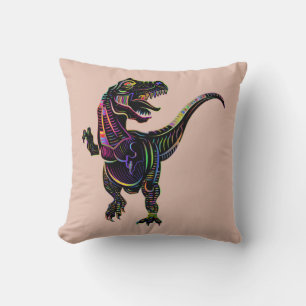 Neon Coloured Tyrannosaurus Rex Dinosaur Throw Pillow