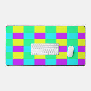 Neon colourful blocks pattern desk mat