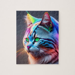 Neon Colourful Cat With Rainbow Colours Jigsaw Puzzle