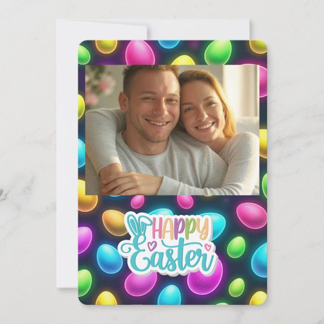 Neon/colourful Easter Egg personalized Holiday Card (Front)