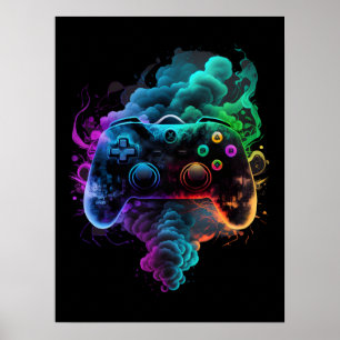 Neon Colourful Game Controller Poster