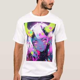 Neon Colourful Kawaii Demon Anime Girl T-Shirt