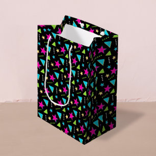 Neon Colourful Memphis Pattern Retro Birthday Part Medium Gift Bag