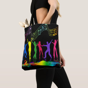 Neon Colours Dancing People With Music Symbols Tot Tote Bag