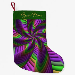 Neon Colours Flash Colourful Fractal Pattern Name Small Christmas Stocking