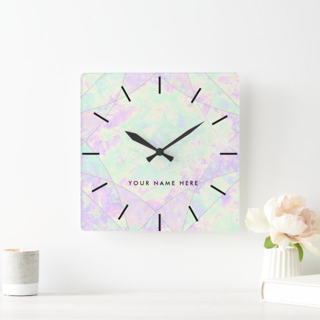 Neon Colours Gemstone Opal Texture  Square Wall Clock (Home)