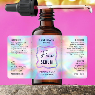 Neon Colours Holographic 2 OZ Dropper Bottle Label