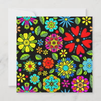 Neon Colours On Black Retro Floral Seamless Patter