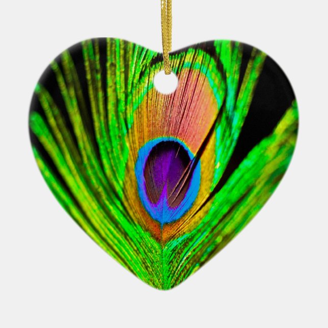 Neon Colours Peacock Feather Ceramic Ornament (Front)