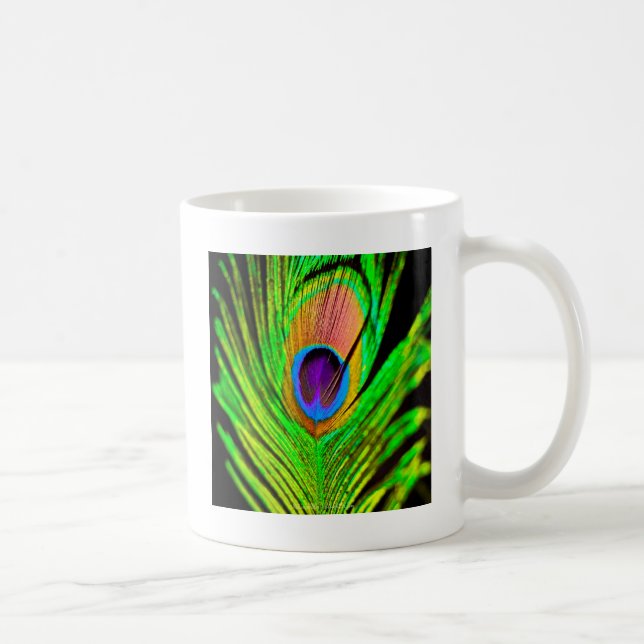 Neon Colours Peacock Feather Coffee Mug (Right)